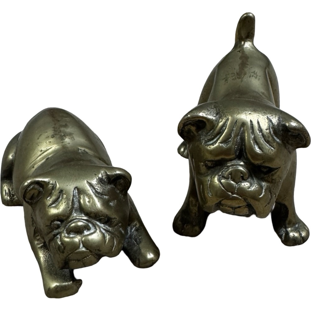 Unbranded‎ Bulldog Figurine Set 2pc Gold Good Vintage Solid Brass Mid Century